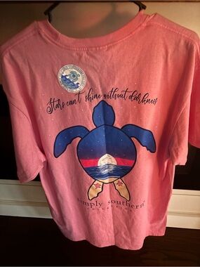 Simply Southern Coral Pink Tee with Nautical Turtle Graphic new with tags